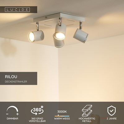Lucide RILOU - Deckenstrahler - LED Dim. - GU10 - 4x5W 3000K - Weiß
